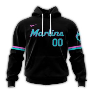 Custom Miami Marlins Black All Over Print Hoodie - Alternate Concept Design