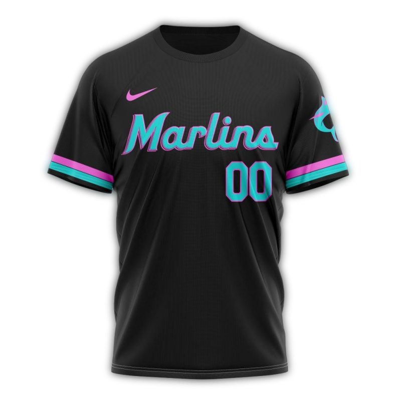 Personalized Miami Marlins Alternate Concept Black AOP T Shirt 1