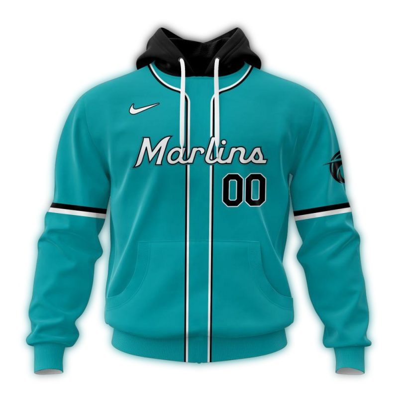 Personalized Miami Marlins Alternate Concept Stripe Blue AOP Hoodie 1