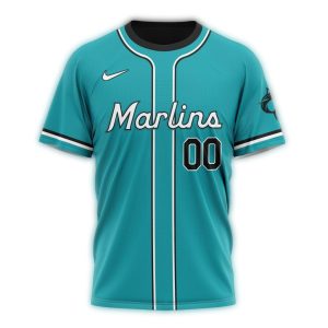 Custom Miami Marlins Stripe Blue All-Over Print T-Shirt For Fans