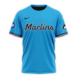 Custom Miami Marlins Blue All Over Print T-Shirt For Fans