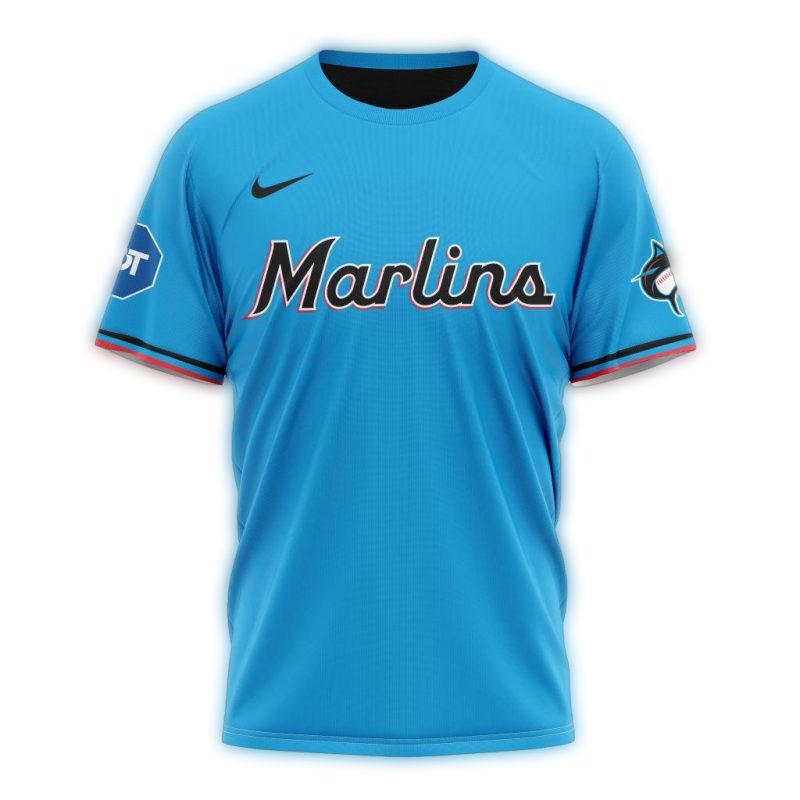 Personalized Miami Marlins Alternate Kits Blue AOP T Shirt 1