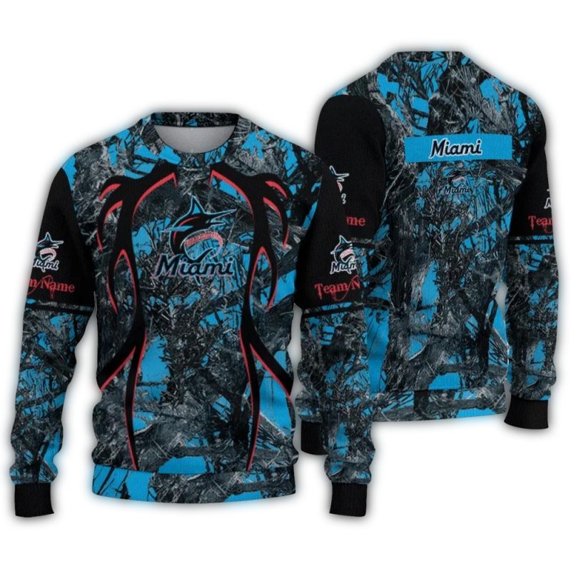 Personalized Miami Marlins Antlers Pattern Ugly Sweater 1
