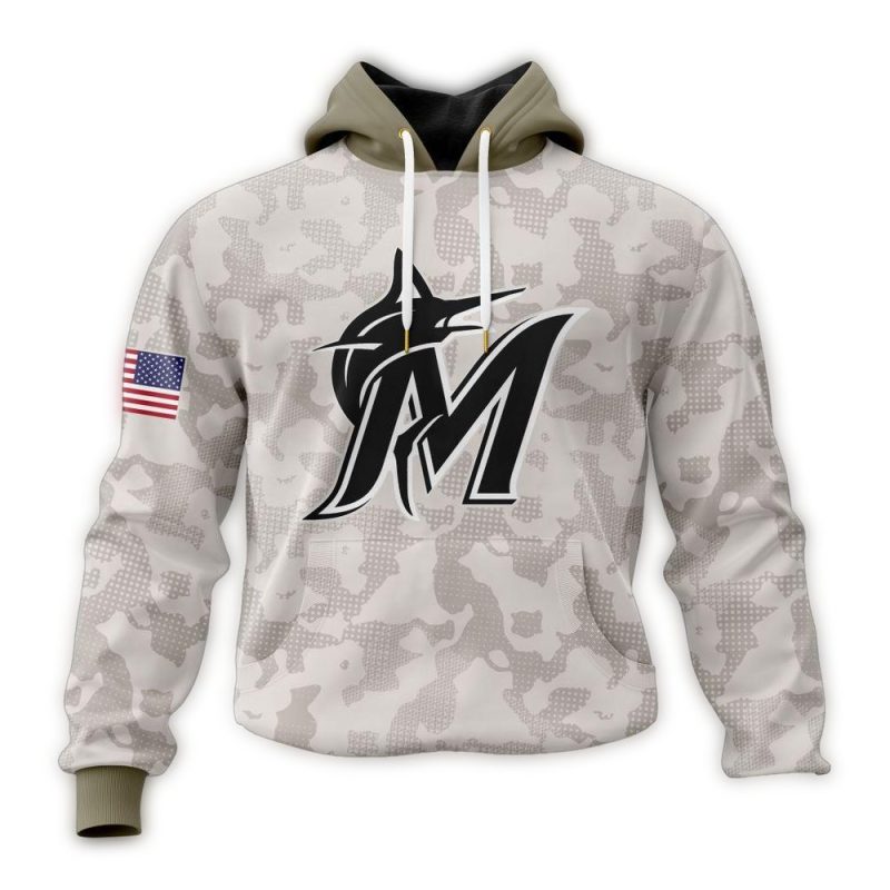 Personalized Miami Marlins Armed Forces Day AOP Hoodie 1