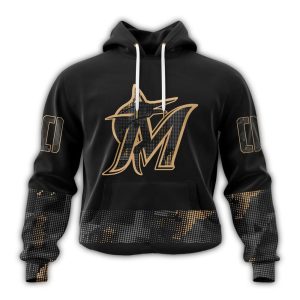 Custom Miami Marlins Armed Forces Day Black All-Over Print Hoodie