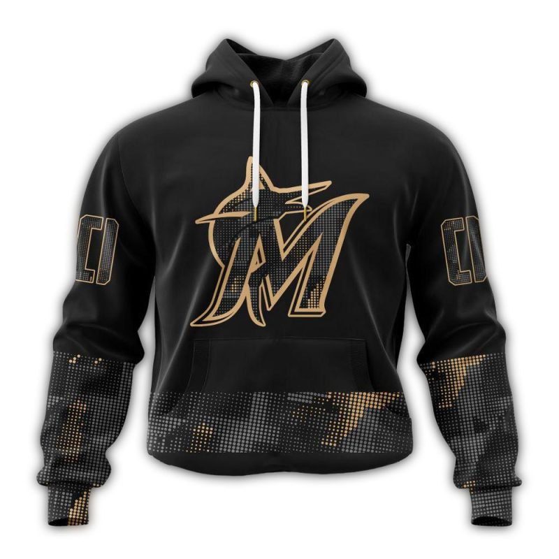 Personalized Miami Marlins Armed Forces Day Black AOP Hoodie 1