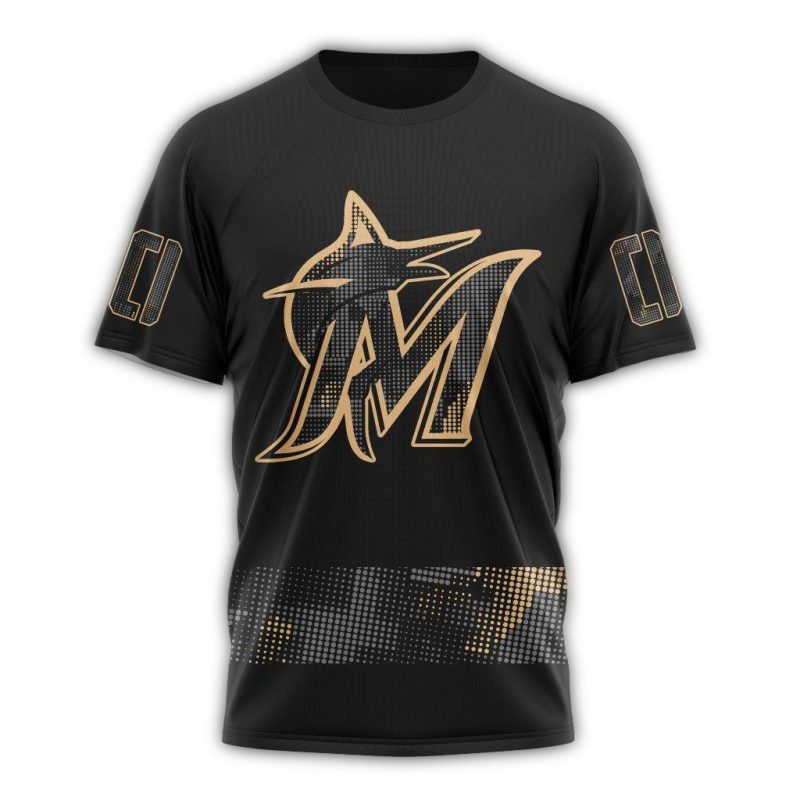 Personalized Miami Marlins Armed Forces Day Black AOP T Shirt 1
