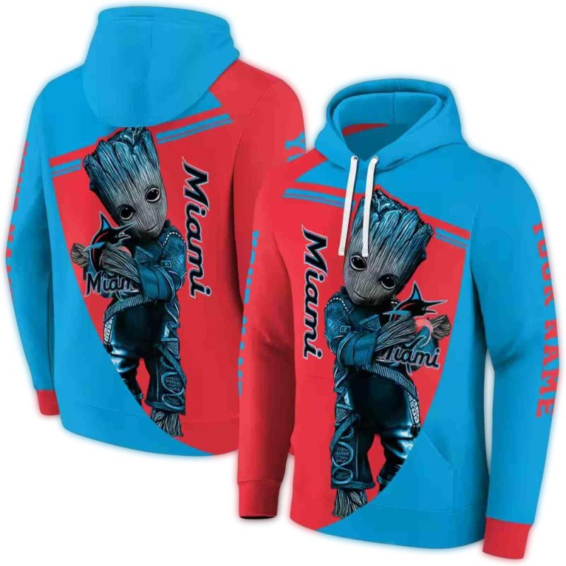 Personalized Miami Marlins Baby Groot AOP Hoodie 1