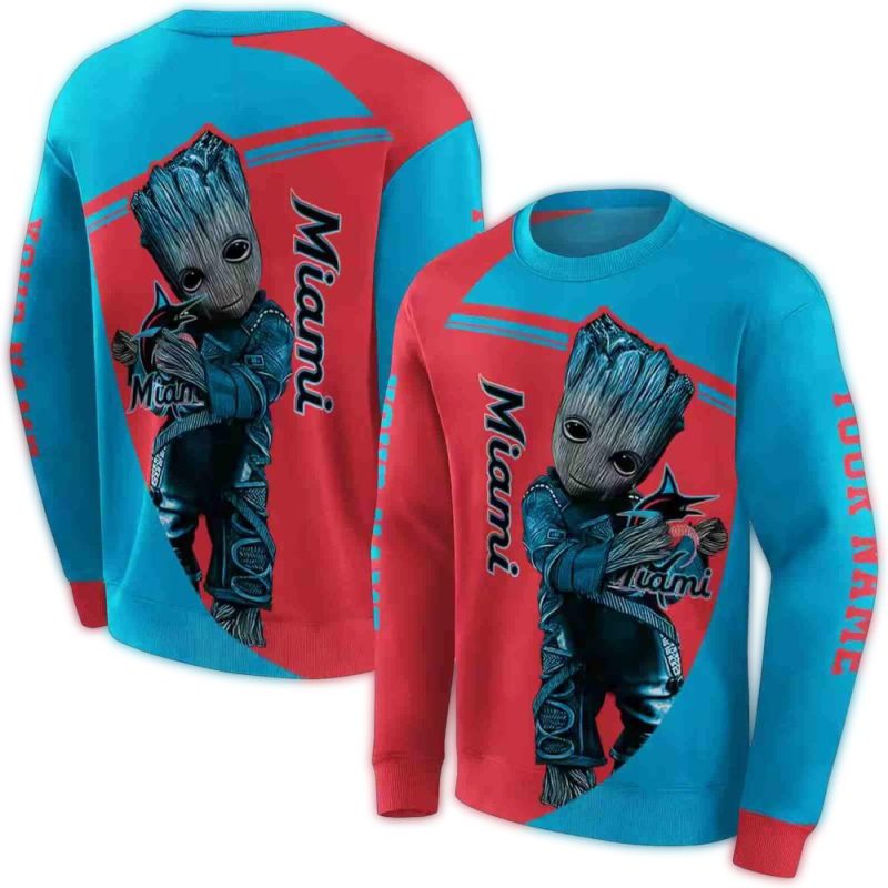 Personalized Miami Marlins Baby Groot AOP Sweatshirt 1