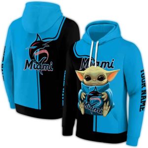 Custom Miami Marlins Baby Yoda All-Over Print Hoodie For Fans