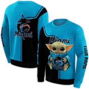 Custom Miami Marlins Baby Yoda All-Over Print Sweatshirt For Kids