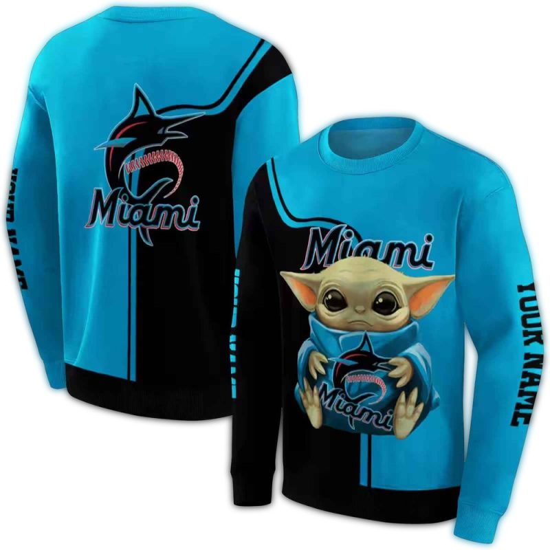 Personalized Miami Marlins Baby Yoda AOP Sweatshirt 1