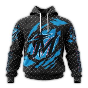 Custom Miami Marlins Black Metal All Over Print Hoodie For Fans