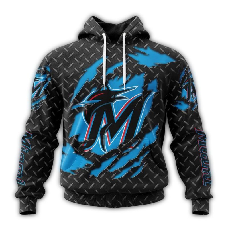 Personalized Miami Marlins Black Metal AOP Hoodie 1