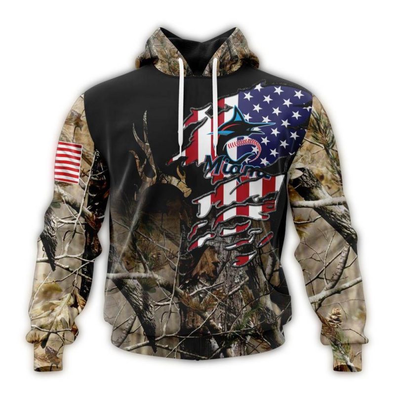 Personalized Miami Marlins Camo Realtree Hunting AOP Hoodie 1