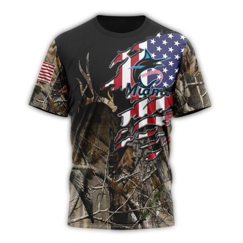 Personalized Miami Marlins Camo Realtree Hunting AOP T Shirt 1