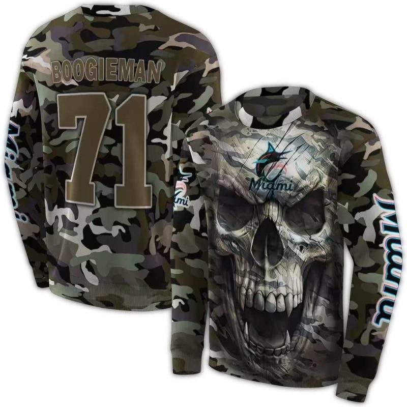 Personalized Miami Marlins Camo Skull AOP Sweatshirt 1