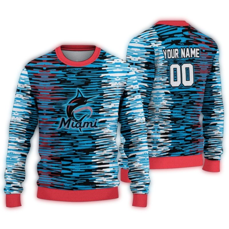 Personalized Miami Marlins Camouflage Stripe Ugly Sweater 1