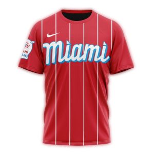 Custom Miami Marlins City Connect 2024 Stripe All-Over Print T-Shirt