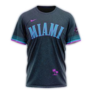 Custom Miami Marlins City Connect Black All-Over Print T-Shirt