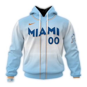 Custom Miami Marlins City Connect Stripe All-Over Print Hoodie