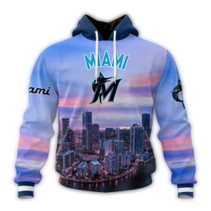 Custom Miami Marlins Cityscape All-Over Print Hoodie For Fans