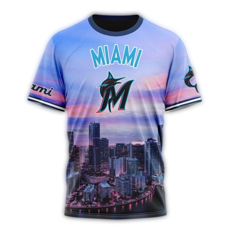 Personalized Miami Marlins Cityscape AOP T Shirt 1