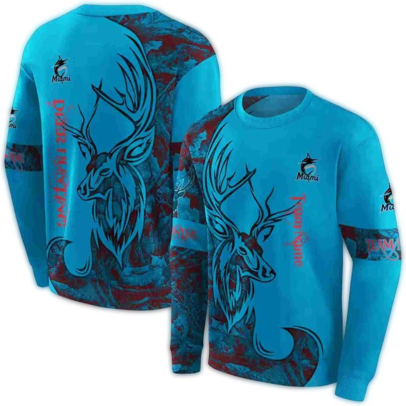 Personalized Miami Marlins Deer Silhouette AOP Sweatshirt 1