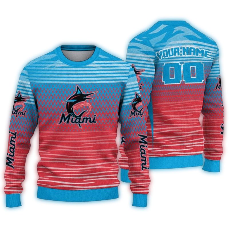 Personalized Miami Marlins Diamond Mesh Ugly Sweater 1