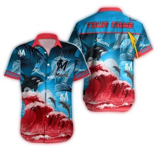 Custom Miami Marlins Dolphin Wave Tropical Hawaiian Shirt