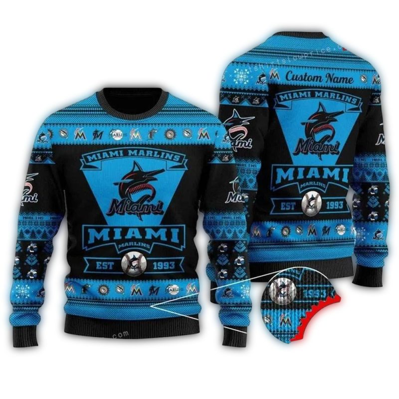 Personalized Miami Marlins Est 1993 Christmas Ugly Sweater 1