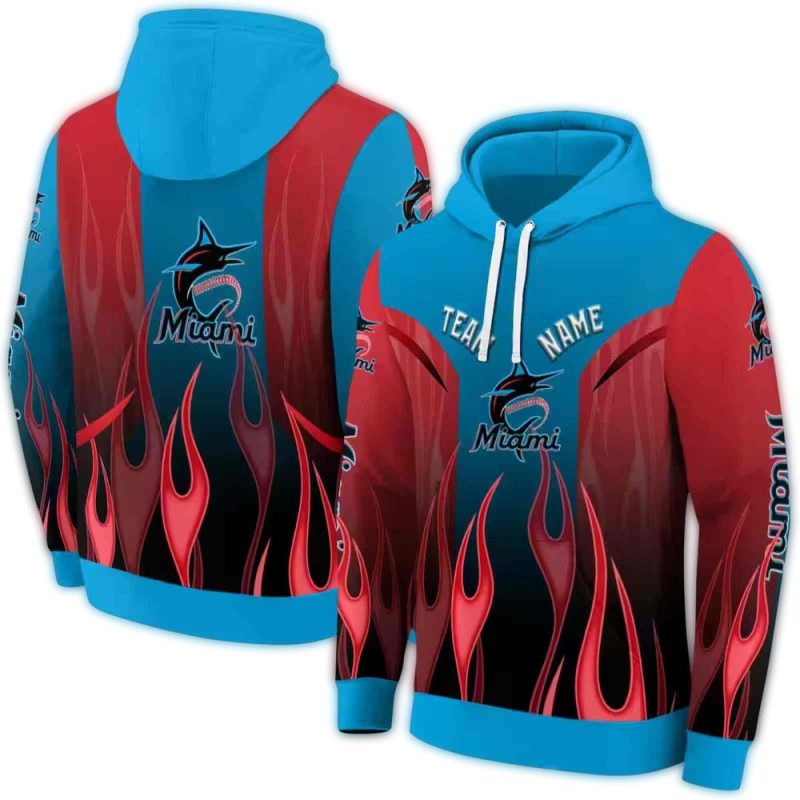 Personalized Miami Marlins Flame AOP Hoodie 1