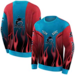 Custom Miami Marlins Flame All-Over Print Sweatshirt For Fans