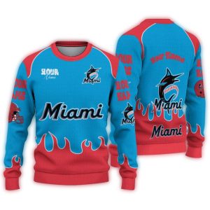 Custom Miami Marlins Flame Border Holiday Sweater For Fans