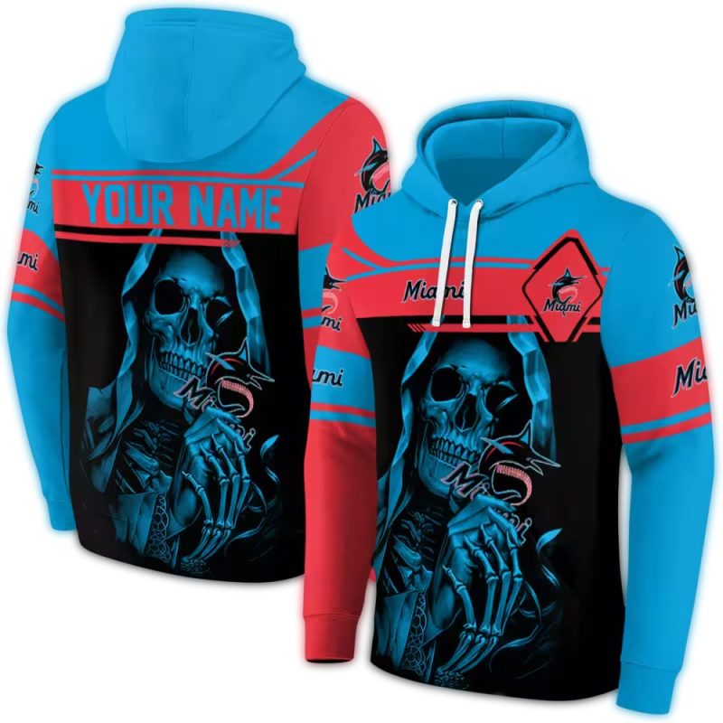 Personalized Miami Marlins Grim Reaper AOP Hoodie 1