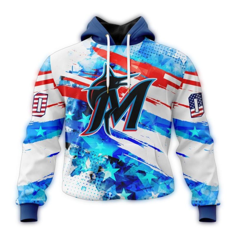 Personalized Miami Marlins Independence Day 4th Of July AOP Hoodie 1