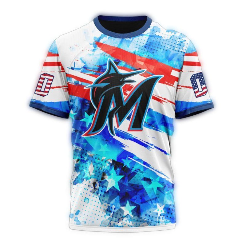 Personalized Miami Marlins Independence Day 4th Of July AOP T Shirt 1
