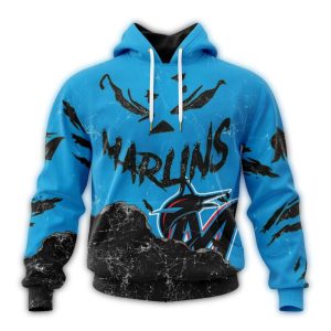 Personalized Miami Marlins Halloween Hoodie With Jack O'Lantern Print