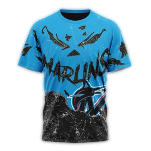 Custom Miami Marlins Jack O' Lantern Halloween All-Over Print T-Shirt