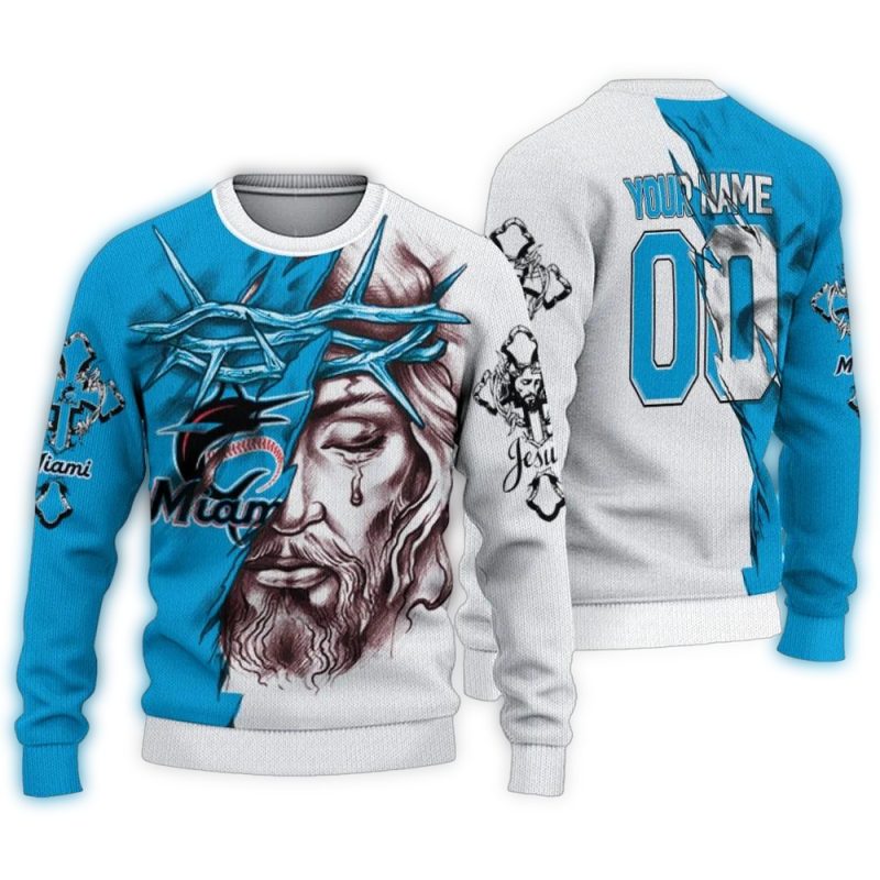 Personalized Miami Marlins Jesus Tears Ugly Sweater 1