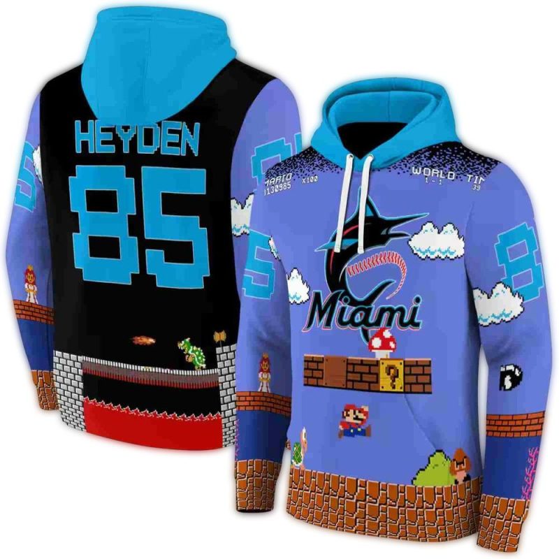 Personalized Miami Marlins Mario AOP Hoodie 1