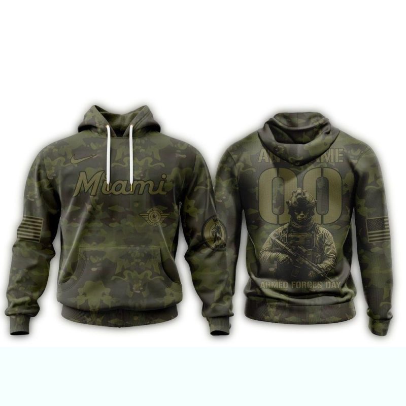 Personalized Miami Marlins Military Appreciation Month AOP Hoodie 1