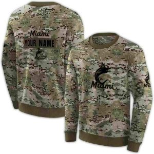 Custom Miami Marlins Military-Style All-Over Print Sweatshirt