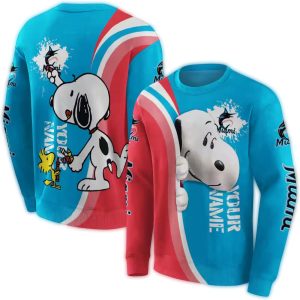 Personalized Miami Marlins Snoopy All-Over Print Sweatshirt For Fans