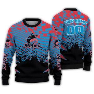 Personalized Miami Marlins Pixel Flow Sweatshirt - Unique Ugly Sweater