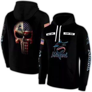Custom Miami Marlins Punisher Skull All-Over Print Hoodie For Fans