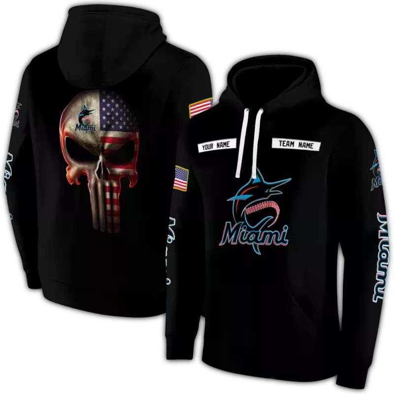 Personalized Miami Marlins Punisher Skull AOP Hoodie 1