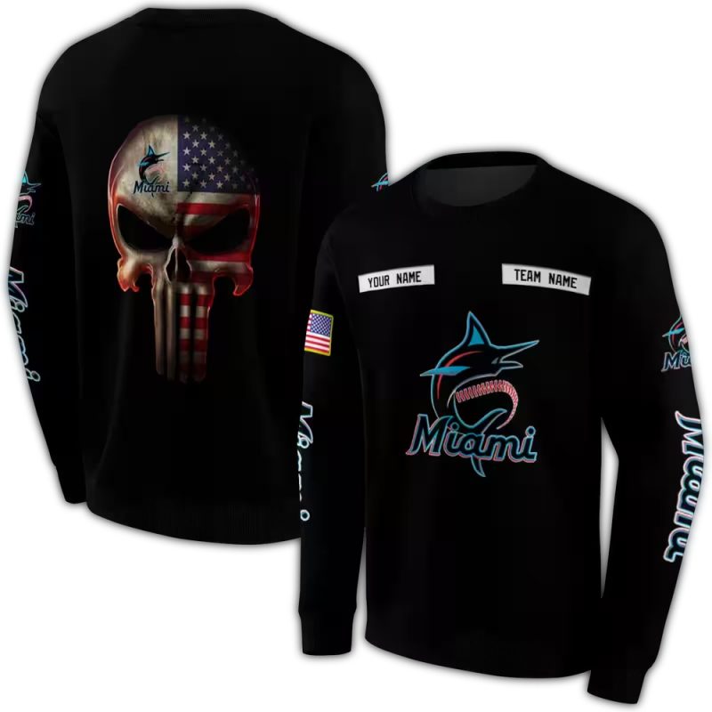 Personalized Miami Marlins Punisher Skull AOP Sweatshirt 1