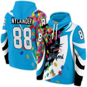 Custom Miami Marlins All-Over Print Hoodie – Unique Puzzle Design