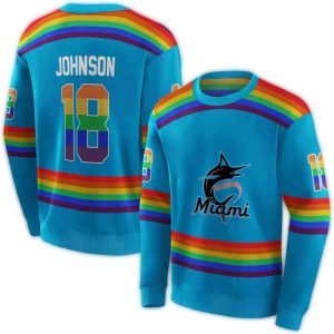 Custom Miami Marlins Rainbow Stripes All-Over Print Sweatshirt
